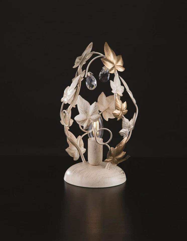 Lámpara de noche Lumetto hierro forjado clásica marfil dorado con cristales Foto 1 de 1