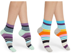 HAPPY SOCKS Women's 2-Pack Striped Anklet Socks One Size