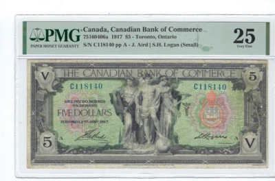 Canadian Bank of Commerce 1917 $5 Aird-Logan (Small) 75160406a PMG VF 25 - Image 1 of 2