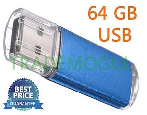 Elegante AZUL 64 GB TOTALMENTE NUEVO USB 2.0 Pulgar Pen Flash Drive Memory Stick Almacenamiento - Imagen 1 de 5