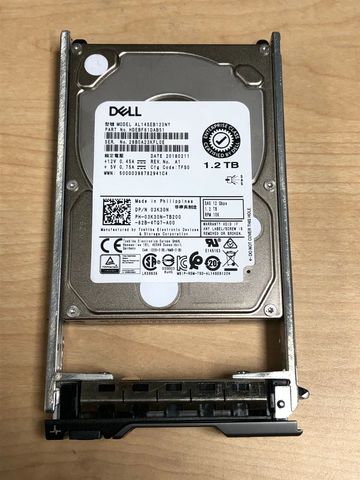 Toshiba 03K30N 1.2TB HDD 10K RPM 2.5" SAS Model: AL14SEB120NY DP/N: 3K30N - Image 1 of 1