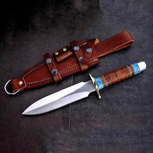 Cuchillo daga de caza medieval de acero D2 hecho a mano personalizado con funda de cuero - Imagen 1 de 3