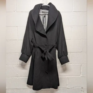 LANE BRYANT (22/24) Black Wool Blend Long Coat with Belt - Picture 1 of 9