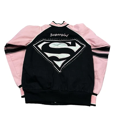 VTG Y2K JH DESIGN SUPERGIRL BLACK PINK NASCAR RACING JACKET WOMEN'S SZ XS H8 - Image 1 of 4
