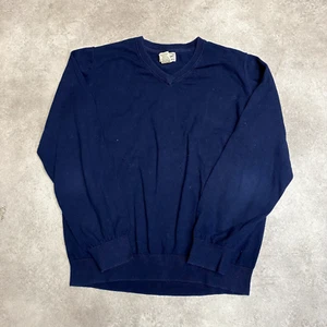 L.L Bean Knitted Jumper Mens Large V-Neck Pullover Lightweight Sweater Navy - Picture 1 of 9