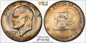 1976-D Eisenhower Dollar MS64 PCGS Clad Type 1 Rainbow Toned Uncirculated 