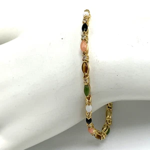 Brazalete de tenis de piedras preciosas semipreciosas enchapado en oro de 14kt con circonita cúbica de 7,5" - Imagen 1 de 9