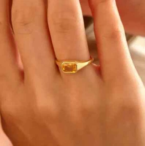 Anillo unisex de plata de ley 925 hecho a mano enchapado en oro zafiro amarillo natural - Imagen 1 de 3