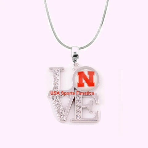 NCAA Nebraska Cornhuskers 925 Sterling Silver Team Love Necklace W/Rhinestones Cover