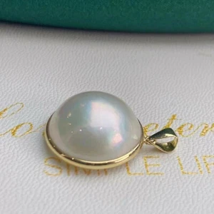 Fashion 13-14mm Natural White Mabe Pearl Pendant 18k Solid Gold Fine Jewelry - Picture 1 of 2
