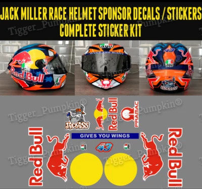 Jack Miller Helmet Decals Stickers Complete Sticker kit for AG/ Corsa Pista - Image 1 of 4