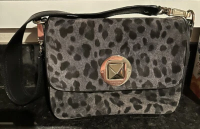 Kate Spade Harlow Algonquin Leopardo Negro Gris Cuero Gamuza Animal Turnlock 595 Foto 1 de 4