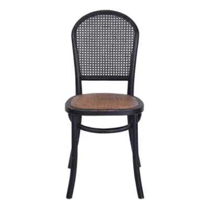 AMIS RECLAIMED OAK FRAME/RATTAN DINING CHAIRS SET OF 4 BLACK CHAIRS - Picture 1 of 5