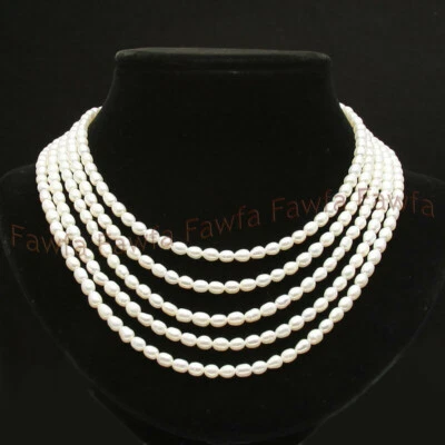 Collar de perlas cultivadas de agua dulce de arroz blanco genuino natural 5 filas 5-6 mm 16-20 Foto 1 de 4