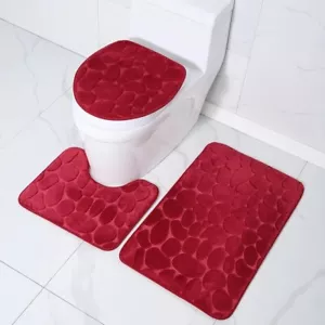 3pcs Bathroom Mat Set, Red Velvet Super Soft Absorbent Bathroom Mat, Non-slip - Picture 1 of 3