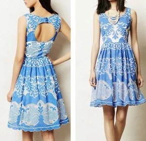 Anthropologie Plenty by Tracy Reese Azure Lace Dress folklore blue white SZ 6 - Picture 1 of 12