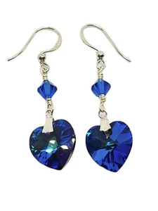 Pendientes de plata hechos a mano, pendientes, clips con corazón de Swarovski 14 mm Bermuda Blue - Imagen 1 de 3