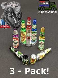 3 Pack: 2.5" Metal Tobacco Smoking Pipe Mini Beer Bottle - Picture 1 of 7