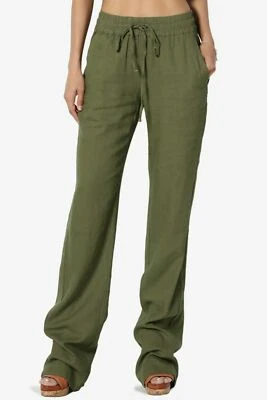 New Women's Casual Low Rise Full Length Drawstring Linen Pants - Image 1 of 4