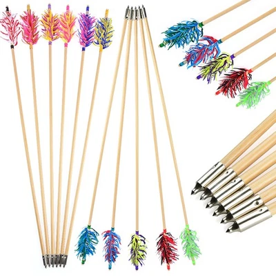 6x 32" Archery Wooden Arrow Indonesian White Wood Turkey Feather Shooting Hunt - Image 1 of 4