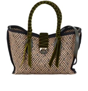 Jimmy Choo Small Marianne Shopper Crossbody Handheld Raffia Velvet Black Brown G - Picture 1 of 5