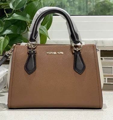 MICHAEL KORS MARILYN SMALL MESSENGER CROSSBODY SATCHEL BAG MK LUGGAGE BROWN GOLD - Image 1 of 4