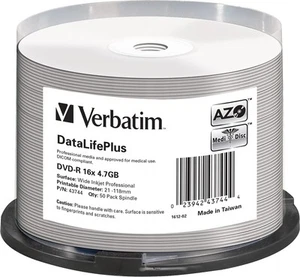 Verbatim DVD-R 16x DataLifePlus - Blank Dvds (Dvd-R, Thermal White, SP - Afbeelding 1 van 3