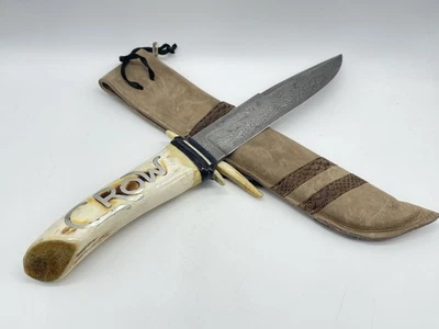 BRYAN CROW Custom Damascus Genuine Stag Large Bowie w/ Sheath - Image 1 of 4