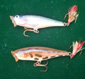 2 Vintage Rapala SKITTER POP Topwater Lures • 3-1/2” • Brown Leopard Frog- Bass. - Picture 1 of 10