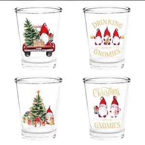Christmas with my Gnomies Gnome Set of 4 Shot Glasses Shooter 2 OZ Holiday Gift - Picture 1 of 6
