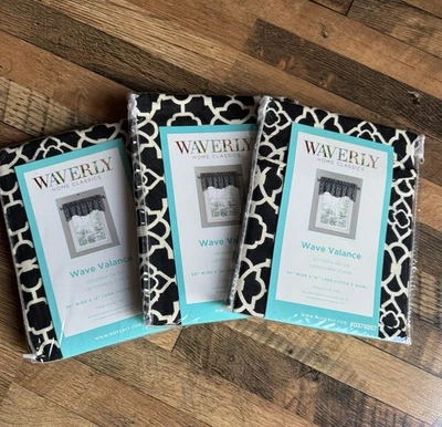 Juego de 3 NUEVO en paquete cenefa Waverly Wave 50x16" precioso celosía ónix 0379267 Foto 1 de 4