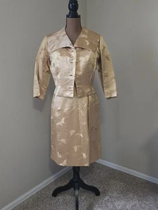 Dynasty Hong Kong Funda de Seda Vestido Chaqueta Mariposa Talla 12 Dorado Elegante MCM - Imagen 1 de 20