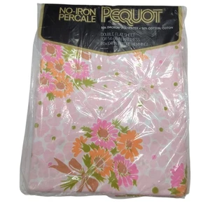 Vintage Pequot Double Flat Sheet Retro Floral 70s Flower Power Groovy Made in USA No - Bild 1 von 9