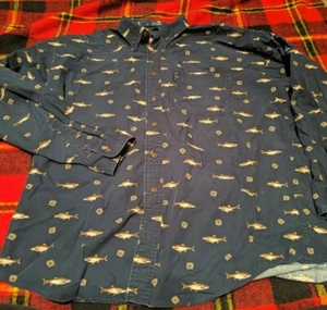 Chaps Ralph Lauren Blue Vintage Collared Fishing  Fish Size L - Picture 1 of 3