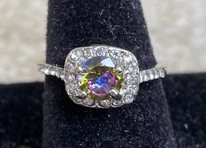 SIZE 6 Mystic Topaz Ring Rhodium Filled Cz Rainbow  Fire Topaz - Picture 1 of 2