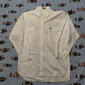 Camisa deportiva vintage años 90 FILA con botones L/S blanca/crema adulto PEQUEÑOS bolsillos - Imagen 1 de 7