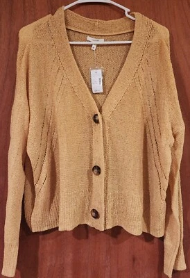 Cárdigan Suéter Maurices Dorado Tostado Botón Frontal Hasta la Cintura M Foto 1 de 4