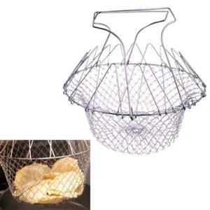 Foldable Sieve Mesh Strainers Stainless steel frying basket colander sieve Mesh - Picture 1 of 4