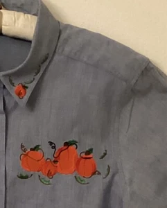 Vintage 90s/Y2K Fall Theme Embroidered Chambray Shirt - Picture 1 of 5