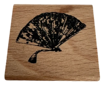 Oriental Hand Fan Rubber Stamp Asian Theme Card Making Small Floral Flowers - Image 1 of 4