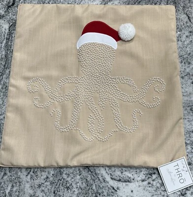 Christmas Santa Octopus Marlo Lorenz Throw Pillow Cover NEW 12x20 Embroidered - Image 1 of 4