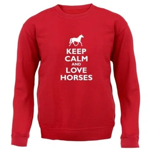 Keep Calm And Love Horses - Kids Hoodie / Sweater - Riding Racing Rider Horse - Picture 1 of 11