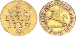 Braunschweig-Lüneburg 1/4 Dukat, Goldabschlag vom 2 Pfennigstempel 1735 90615 - Bild 1 von 1