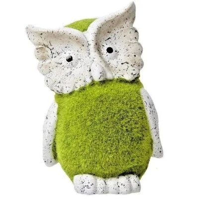 Wise Owl Ornament 26cm Stone look Resin & Green Grass Flock Garden Outdoor Gift - Image 1 of 3