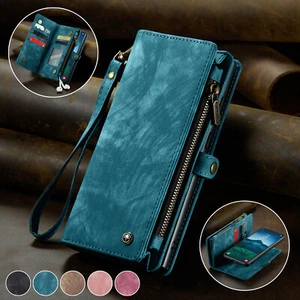 For Samsung S25 S24 FE S23 S22 S21 Detachable Leather Zip Card Wallet Case Cover - Picture 1 of 29