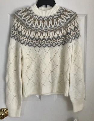 Suéter para mujer Democracy color blanco talla XS cuello redondo cuentas Fair Isle Yoke  Foto 1 de 4