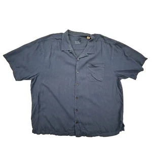 Camicia Tommy Bahama uomo 2XB manica corta bottoni davanti 100% seta blu tasca campeggio - Foto 1 di 8