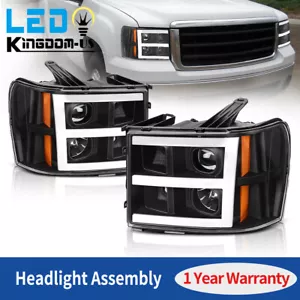 For 2007-2013 GMC SIERRA 1500 2500HD 3500HD LED DRL Tube PROJECTOR HEADLIGHTS - Picture 1 of 8