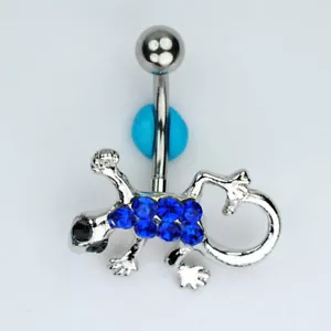 LIZARD Belly Navel Ring Bar BLUE Gecko Belly Button Jewelry (D28) - Picture 1 of 1
