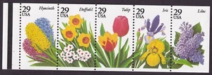 Scott #2764a - Garden Flowers Booklet Pane of 5 Stamps with Tab & Plate # - MNH - Picture 1 of 2